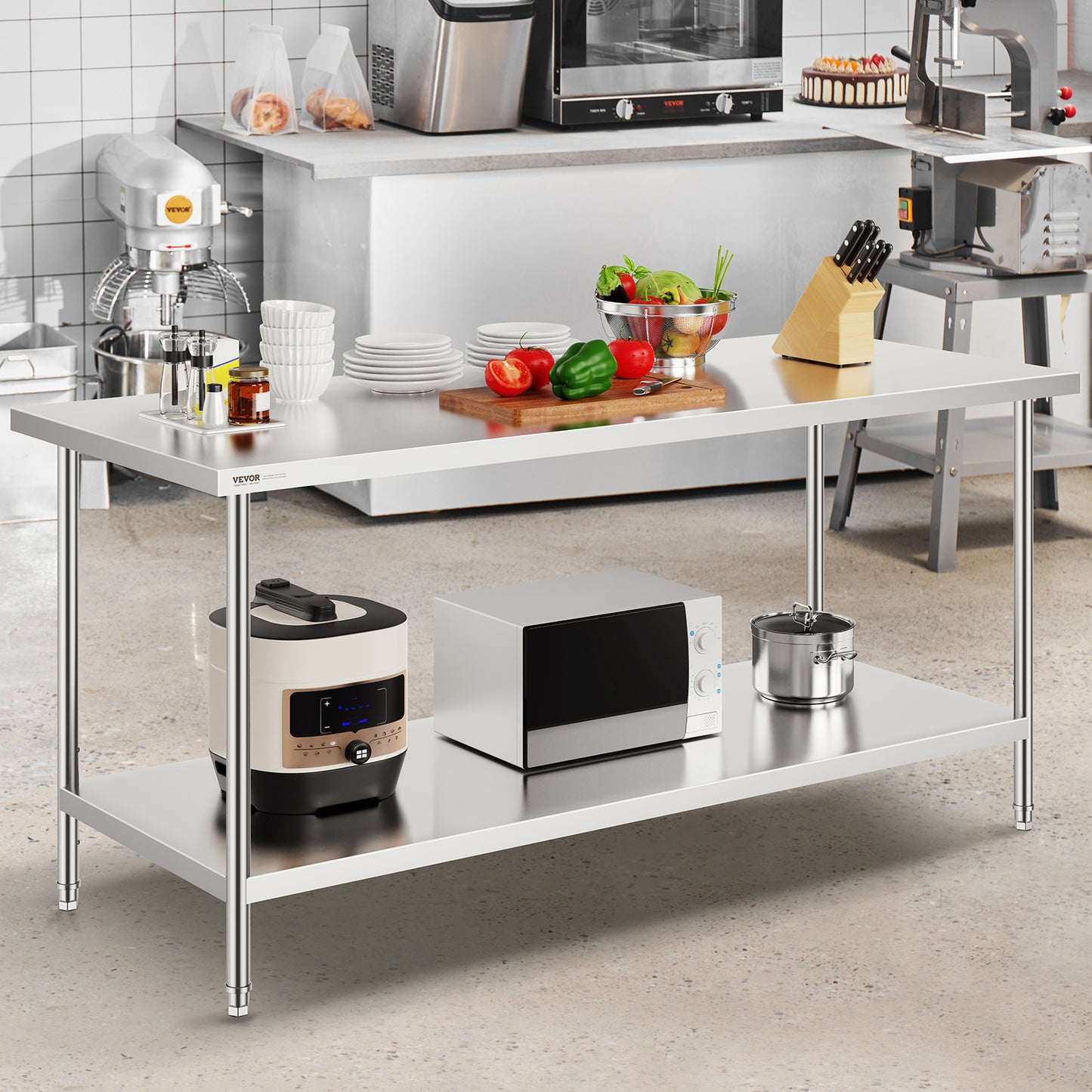 RVS Werktafel – Werkbank – Werkblad – Keukentafel – Werkplek – Roestvrij Staal SUS201 – 183x76x86 cm – 3 Verstelbare Legplanken