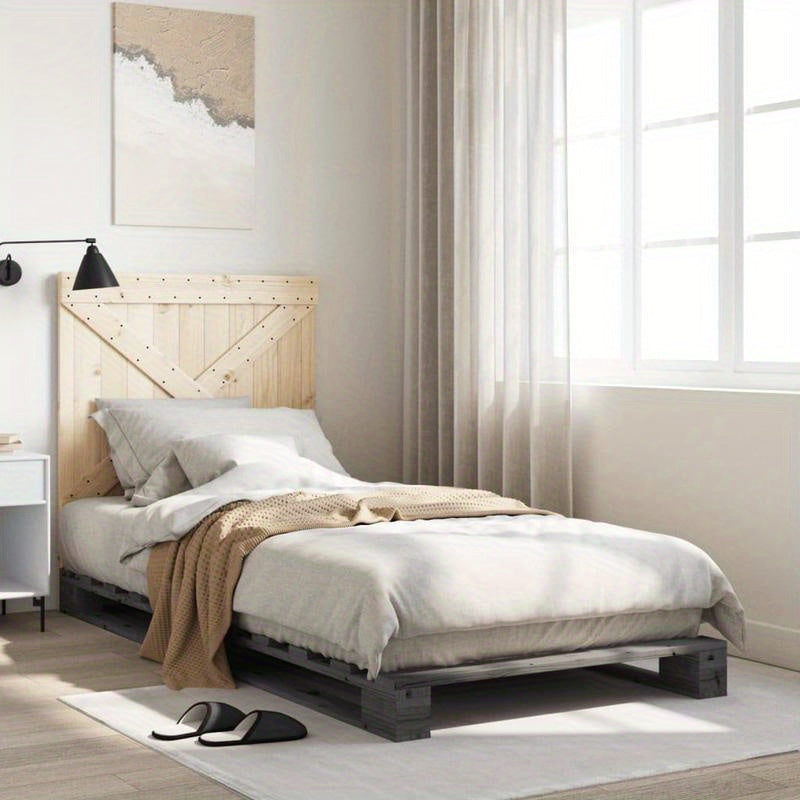 Grigio 90x200cm Wooden Bed Frame with Headboard - Solid Pine, Removable & Durable, Contemporary Style, No Assembly Required, Fits Standard Beds, Bedroom Furniture, Modern Bedroom Decor, Natural Wood Finish