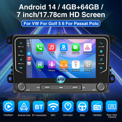Autoradio – Multimedia Unit – Car Stereo – Navigatiesysteem – Touchscreen Radio – 7 Inch IPS Display – Android 14 Systeem – Inclusief Achteruitrijcamera en Microfoon