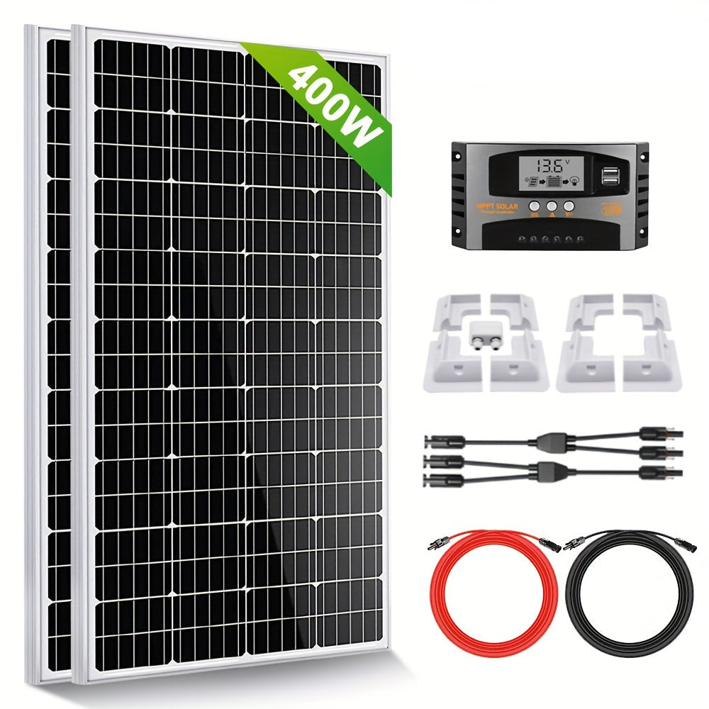 Zonnepaneelset – Zonnepanelen Set – Zonnepaneel Kit – Solar Kit – Solar Panel Set – 400W Upgrade – Laadregelaar Met LCD – Montagebeugels Zonder Boren