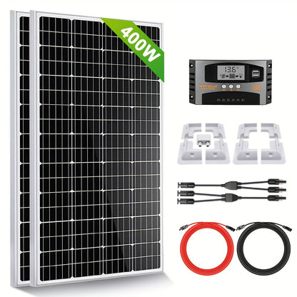 Zonnepaneelset – Zonnepanelen Set – Zonnepaneel Kit – Solar Kit – Solar Panel Set – 400W Upgrade – Laadregelaar Met LCD – Montagebeugels Zonder Boren