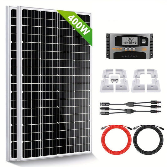 Zonnepaneelset – Zonnepanelen Set – Zonnepaneel Kit – Solar Kit – Solar Panel Set – 400W Upgrade – Laadregelaar Met LCD – Montagebeugels Zonder Boren