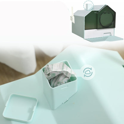 kattenbak – kattentoilet – kattentoiletbak – kattenbak met klep – kattenbak met lade – Groen – Afneembare Tray – Inclusief Schep en Zeefmat
