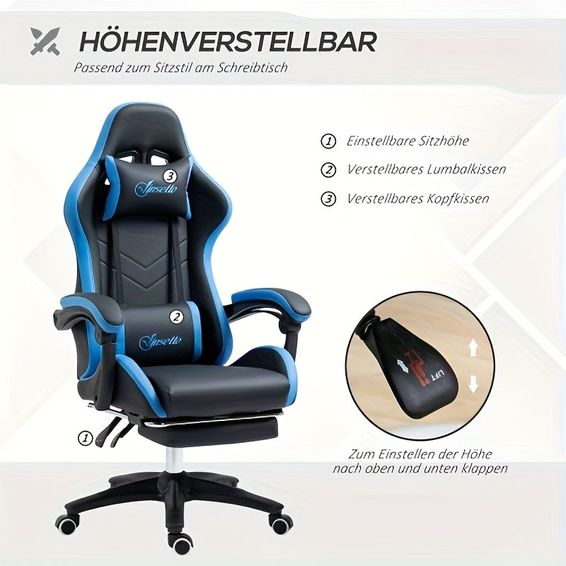 Gaming Chair, Office Chair with Footrest And Lumbar Support, Height-adjustable Desk Chair with 360° Swivel Seat And Headrest, 200kg Load Capacity, Ergonomic Office Chair, Computer Chair, Gaming Chair, Office Chair, PC Armcha