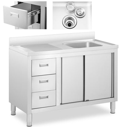 Roestvrijstalen Spoelbak – Keukenspoelbak – Spoelunit – Spoelbak Met Kast – Onderbouw Spoelbak – Diepe Spoelbak 40x40x30 cm – Rvs Materiaal Met Schuifdeuren