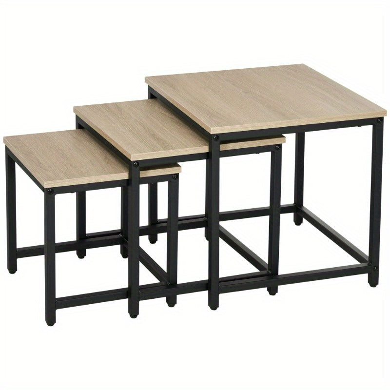 Salontafel – Bijzettafel – Side Table – Sofa Tafel – Hoektafel – Natuurlijk Houtlook – Stalen Frame