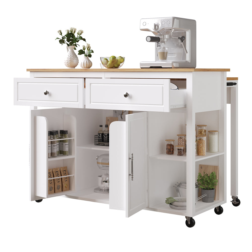 Keukentrolley – Keukeneiland – Serveerwagen – Opbergtrolley – Rolwagen – Mobiel met Vergrendelbare Lades – Stevige Wielen met Remmen – Wit/Zwart – Eenvoudige Montage – Duurzaam Niet-Houtmateriaal