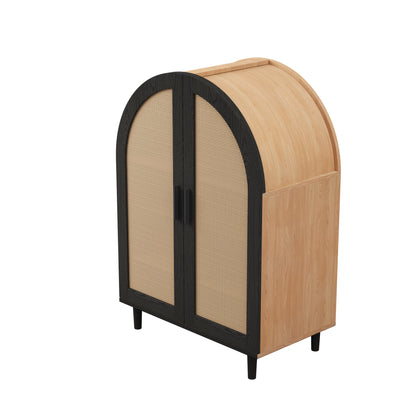 Modern Minimalist Sideboard/Shoe Cabinet - Heavy-Duty Metal Construction, Openwork Rattan-like Doors & Shelves, Space-Saving Entryway Storage for Living Room, Bedroom, Entryway - No Assembly Required, Contemporary Furniture O
