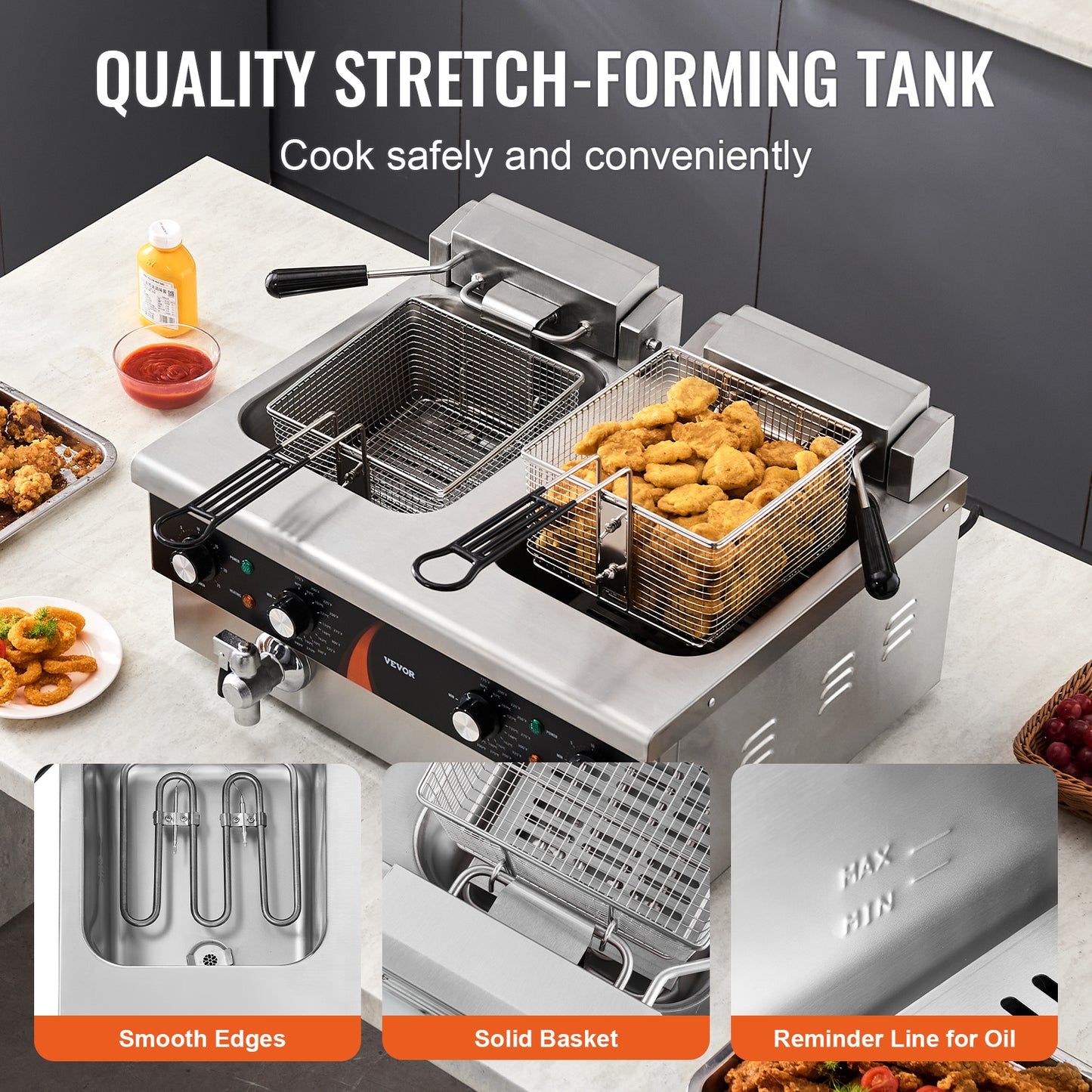 Friteuse – Frituurpan – Elektrische Frituurpan – Dubbele Frituurpan – 2x 8,5 Liter – 3000W Vermogen – RVS Behuizing