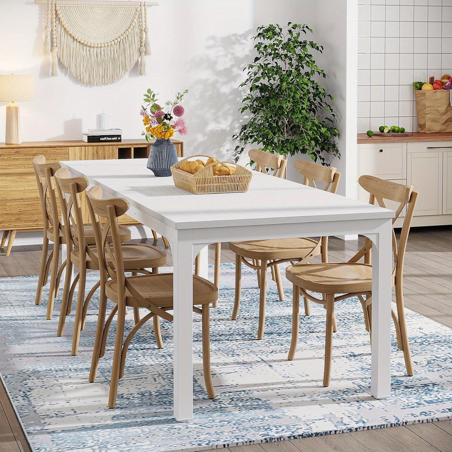 Eettafel – Tafel – Keukentafel – Dinerbank – Eetkamertafel – Industrieel Design – Wit Gelakt MDF Tafelblad – Verstelbare Metalen Poten – 199,9 cm Voor 8 Personen