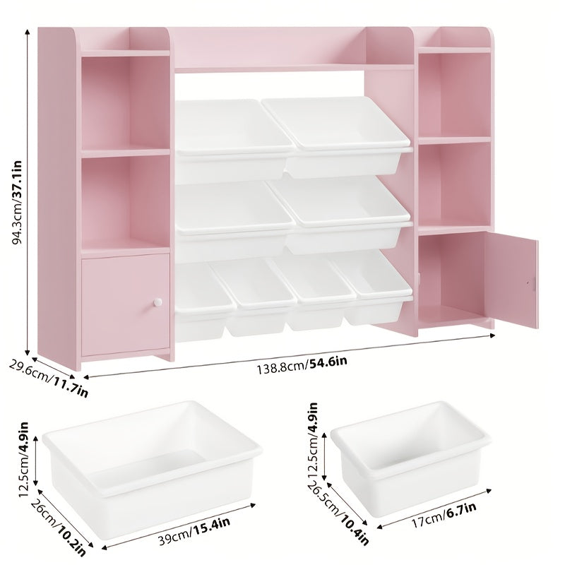 Speelgoedkast – Opbergkast – Kinderkast – Boekenkast – Opbergmeubel – Wit MDF – 138x94x29 cm – 8 Uittrekbare Bakken – Tip-Over Bescherming