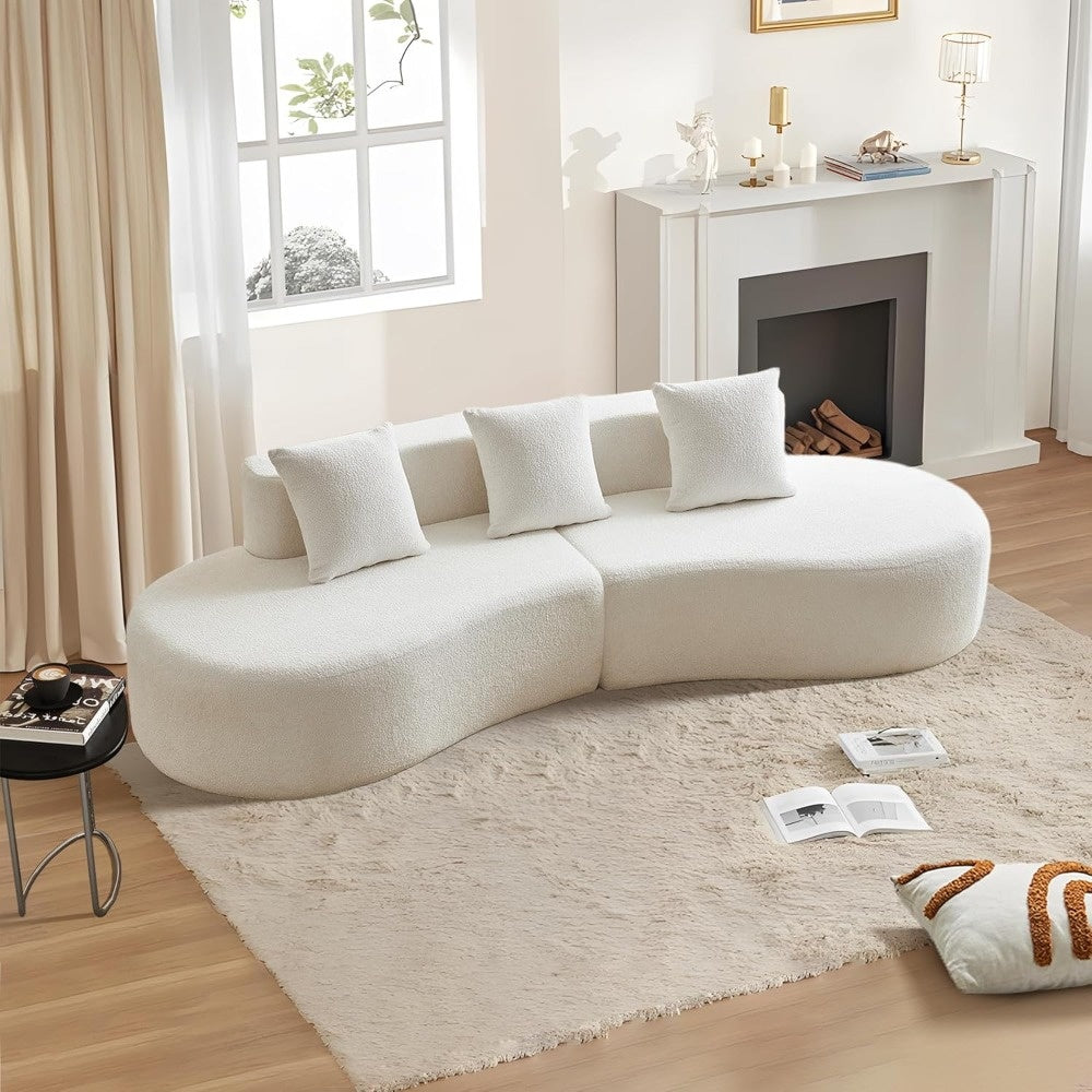 5-zits bank – hoekbank – loungebank – zitbank – designbank – wit – raindrop velvet stof – gebogen vorm – hoogwaardig schuim – ruimtebesparend design