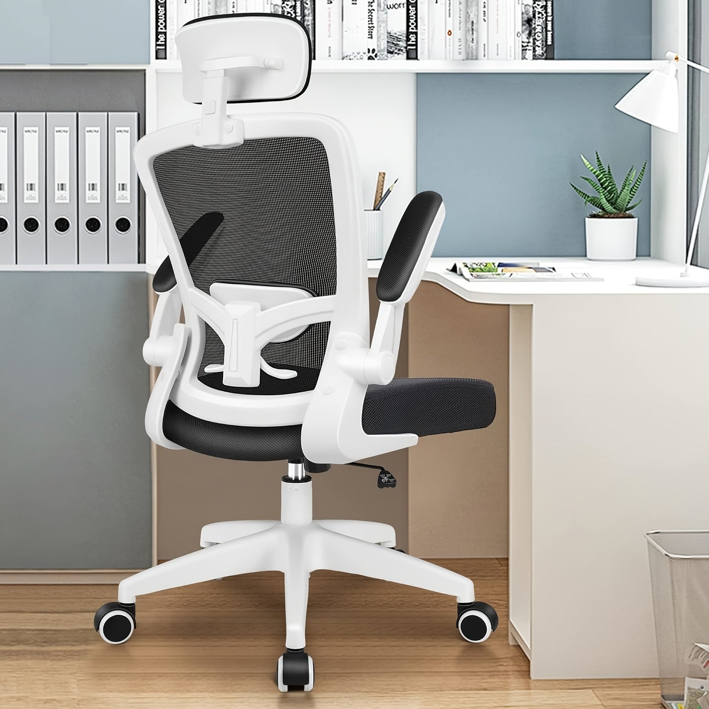 Ergonomische Bureaustoel – Kantoormeubilair – Werkstoel – Gamestoel – Draaistoel – Verstelbare Lendensteun – Hoog Draagvermogen 136 KG – Met Hoofdsteun – Witte Uitvoering