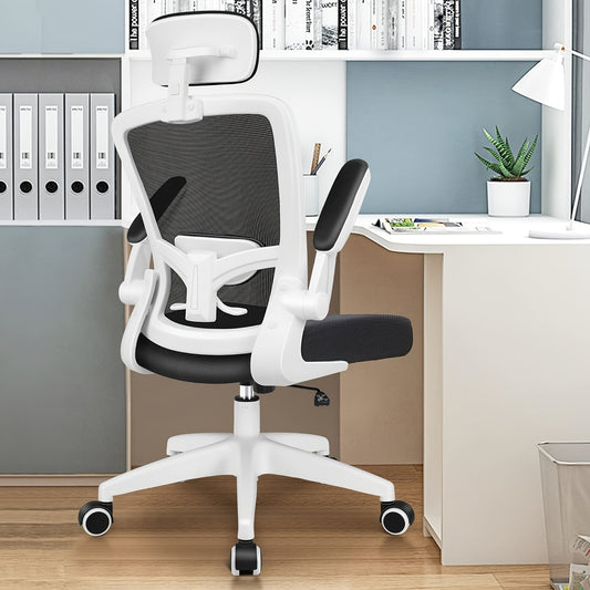 Ergonomische Bureaustoel – Kantoormeubilair – Werkstoel – Gamestoel – Draaistoel – Verstelbare Lendensteun – Hoog Draagvermogen 136 KG – Met Hoofdsteun – Witte Uitvoering
