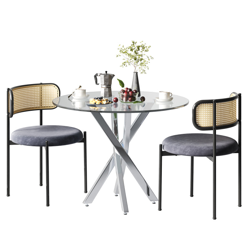 Eetkamerset – Eettafelset – Tafel Met Stoelen – Inklapbare Eethoek – Compacte Eettafelset – Gehard Glasblad – Gepoedercoat Metalen Onderstel Grijs/Zilver
