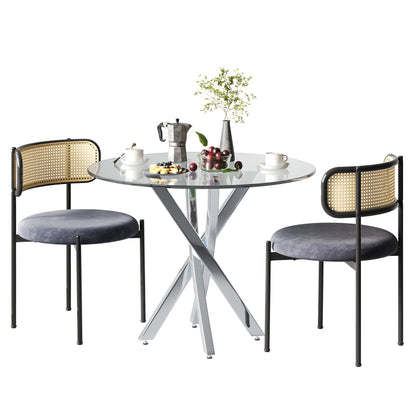Ronde Eettafel – Eetkamertafel – Keukentafel – Koffietafel – Tafel – Getemperd Glazen Blad 80x80x75 cm – Gegalvaniseerde Metalen Poten – Modern Minimalistisch Design