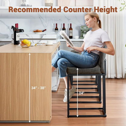 Barstoel – Barkruk – Barstoel Met Rugleuning – Keukenstoel – Barkrukken Set Van 2 – PU Leer Zitting – Stabiel Zwart Metaal Frame – Zithoogte 60,96 cm – Comfortabel Met Voetensteun