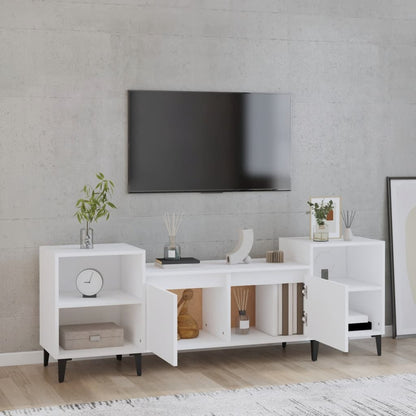 TV Cabinet White 160x35x55cm Engineered Wood TV Stand Entertainment Center with Storage, Media Television Table for Living Room Bedroom