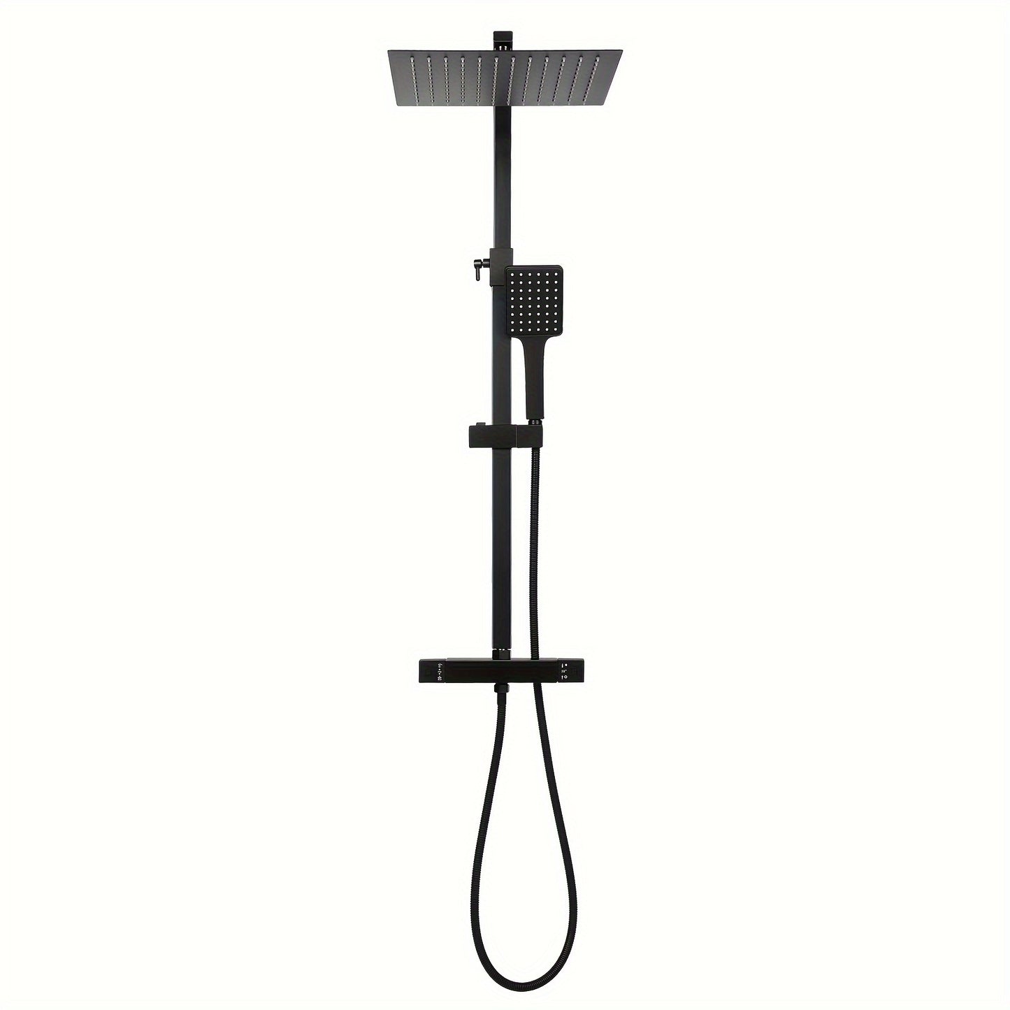 Zwarte Douche Set – Regendouche – Handdouche – Doucheset – Thermostaatkraan – Vierkant – 30x30 cm – Verstelbare Douchestang – Veiligheidsstop 38°C