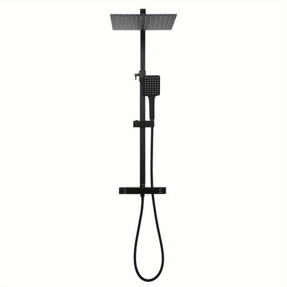 Zwarte Douche Set – Regendouche – Handdouche – Doucheset – Thermostaatkraan – Vierkant – 30x30 cm – Verstelbare Douchestang – Veiligheidsstop 38°C