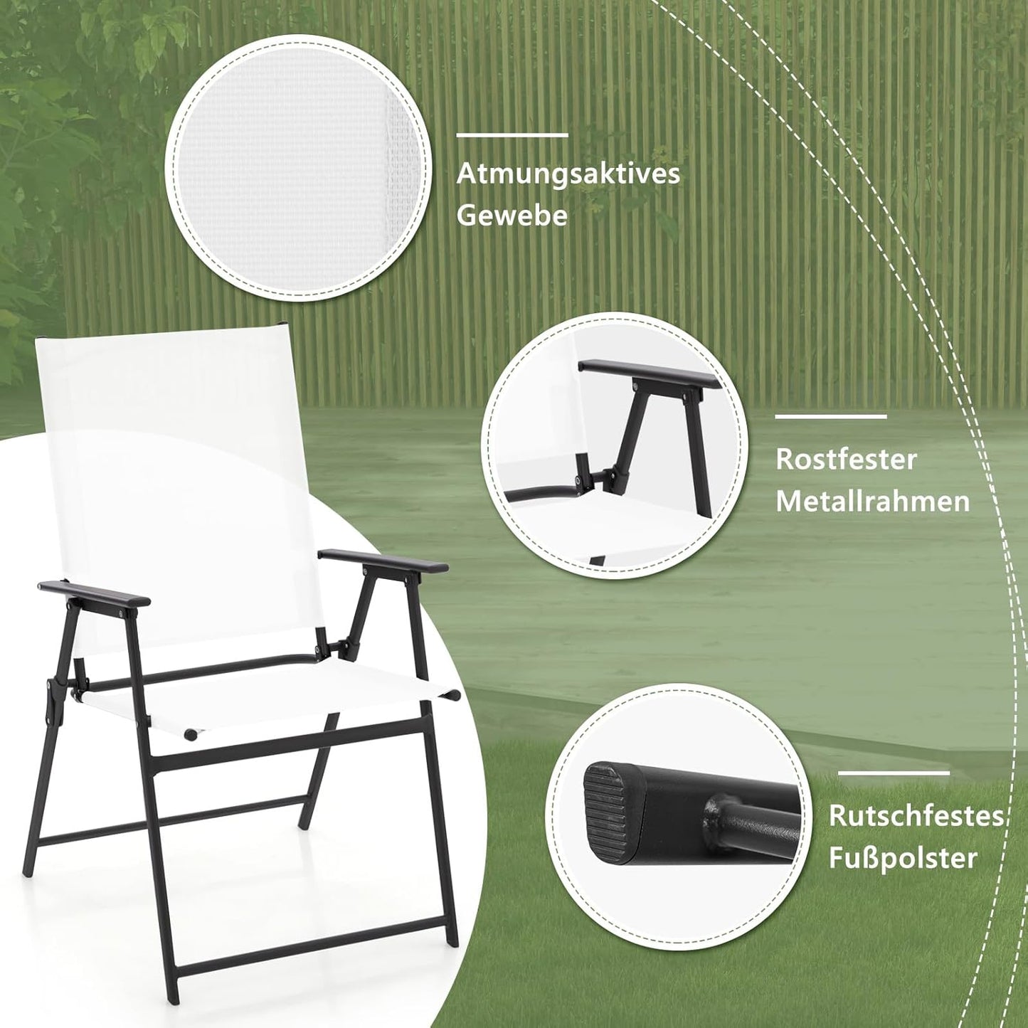 Opvouwbare Tuinstoelen – Klapstoelen – Buitenstoelen – Tuinmeubilair – Terrasstoelen – Veiligheidsvergrendeling – Weerbestendig Metalen Frame