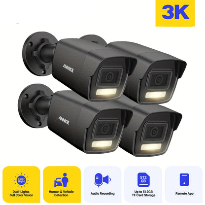 Audio IP Camera – Beveiligingscamera – Bewakingscamera – Surveillancecamera – PoE Camera – 4-delige Set – 3K Kleurennachtzicht Met Spotlight – Mens- En Voertuigdetectie