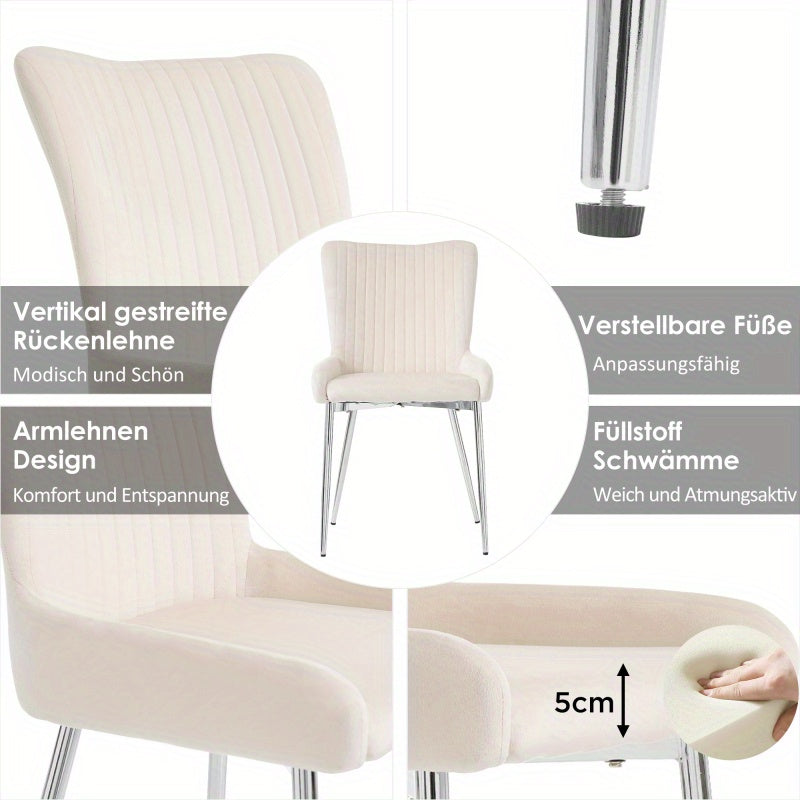 Velvet Stoelen – Eetkamerstoelen – Fauteuils – Zithoeken – Lounge Stoelen – Set Van 6 – Luxe Beige Velvet – Stevige Metalen Poten