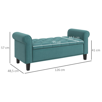 Bankje – Zitbank – Opbergbank – Halbank – Vintage Design – Fluweelachtige Afwerking – Groene Kleur – Ruime Opbergruimte