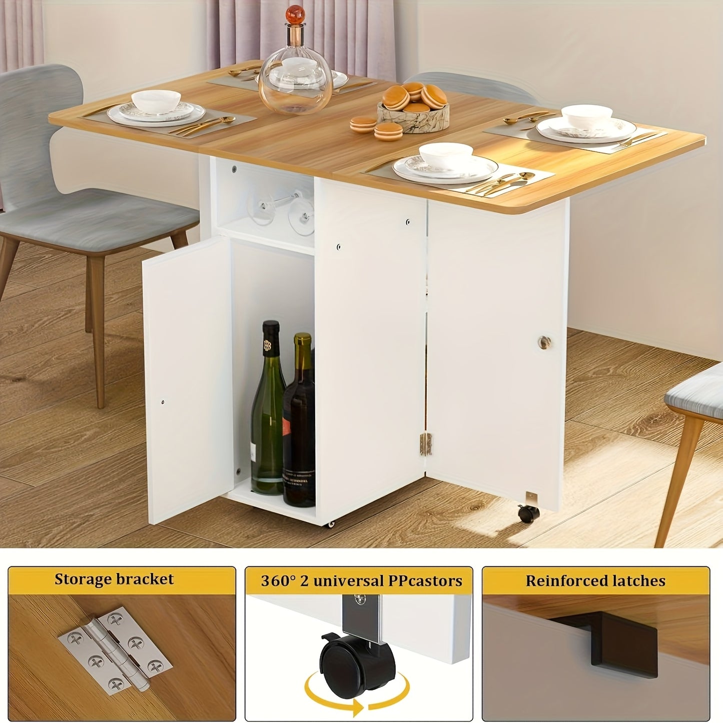 Uitklaptafel – Klaptafel – Vouwtafel – Inklapbare Tafel – Eettafel – Ruimtebesparend Design – Inklapbaar Met Opbergruimte – 120x70x75 cm – Natuurlijk Hout – MDF & Massief Hout