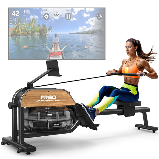 Roeimachine – Houten Roeitrainer – Waterroeier – Fitnessroeimachine – Cardio Roeier – Waterweerstand Systeem – Hout en Aluminium Design – 28L Waterreservoir