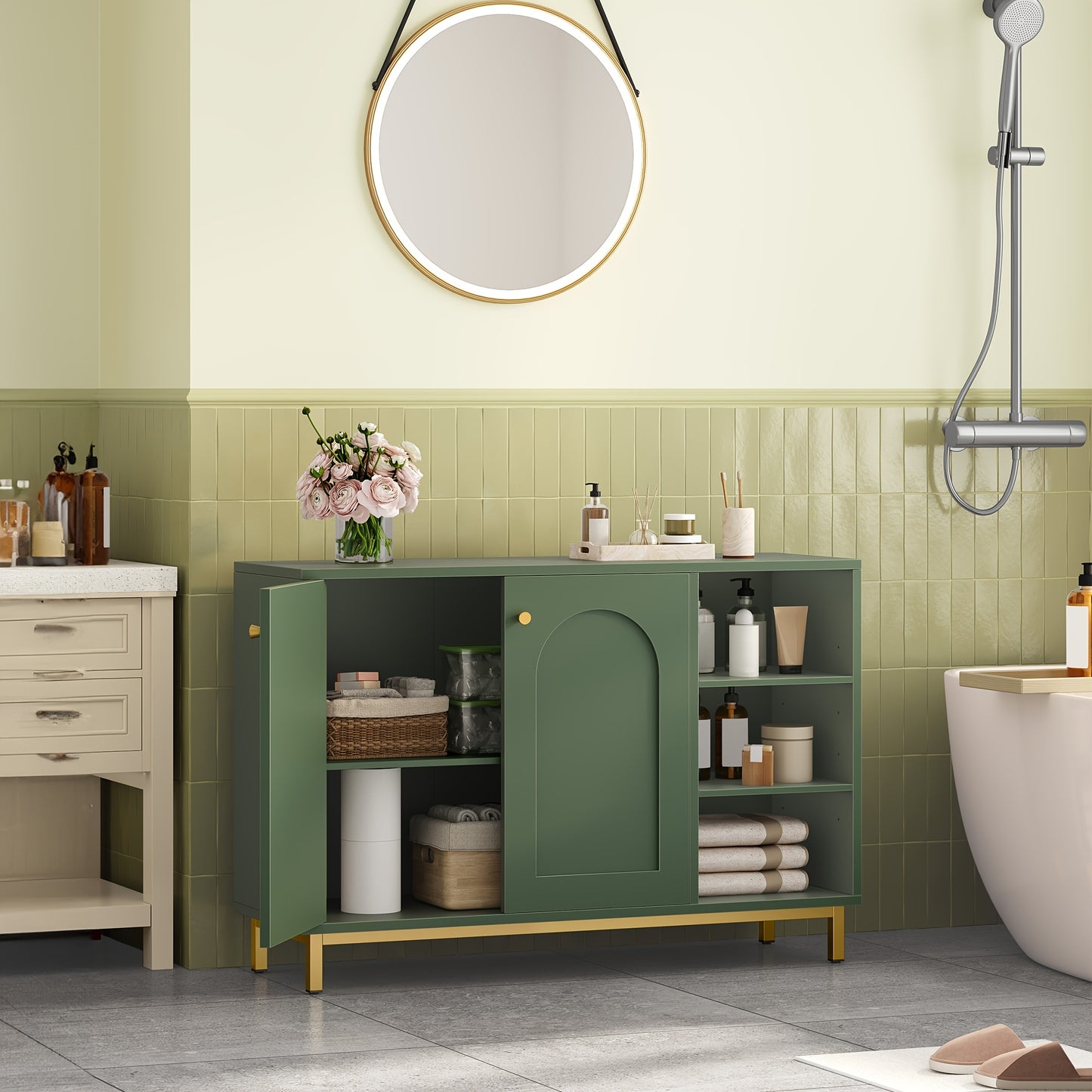 Badkamerkast – Badkamermeubel – Kolomkast – Opbergkast – Kast – Forest Green – 35x100x75 cm – Houtmateriaal – Verstelbare Plank
