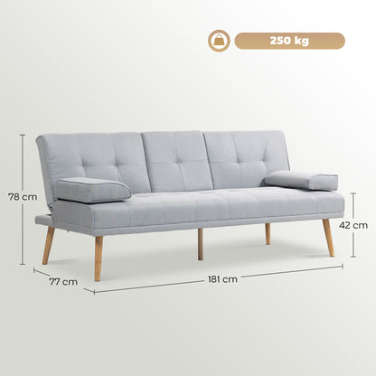 3-Zits Slaapbank – Slaapbank – Slaapsofa – Bedbank – Slaapcouch – Lichtgrijs – Scandinavisch Design – Inklapbare Tafel en Bekerhouder – Draagvermogen Tot 250 KG