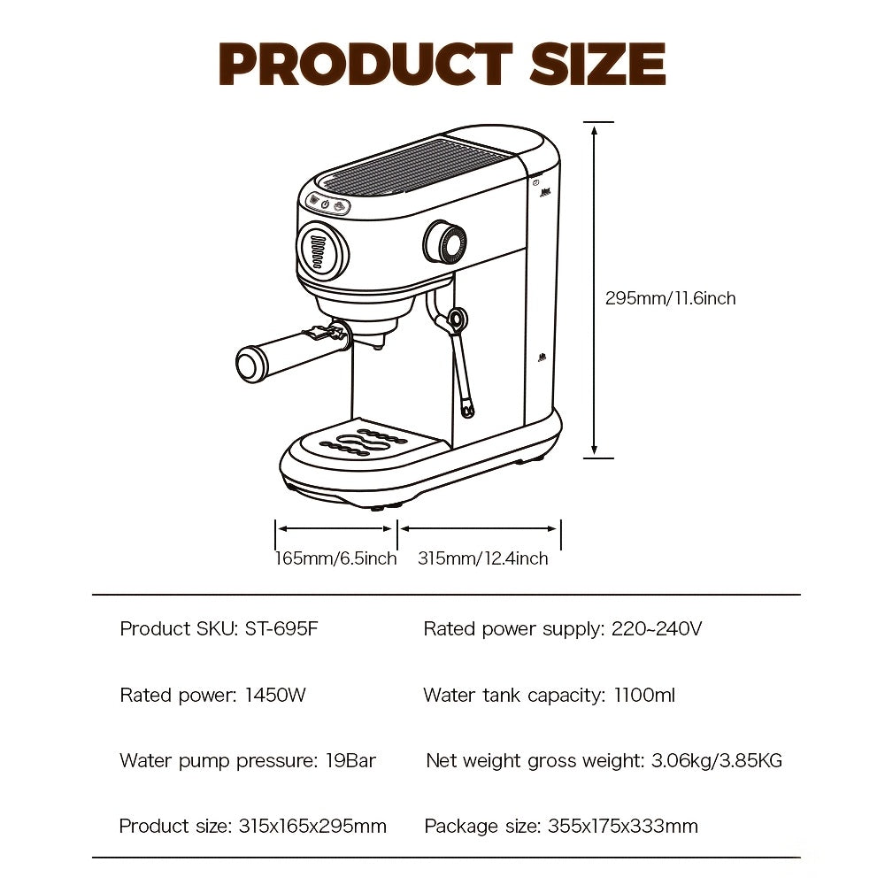 Espressomachine – Koffiezetapparaat – Cappuccinomaker – Koffiepadmachine – Melkopschuimer – 7-Traps Waterniveau – PID Temperatuurregeling