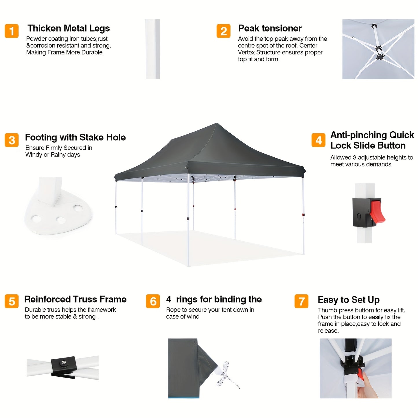 Pop-up Tent – Vouwtent – Markttent – Partytent – Pop-up Shelter – 3,05 x 6,1 Meter – 6 Afneembare Zijwanden