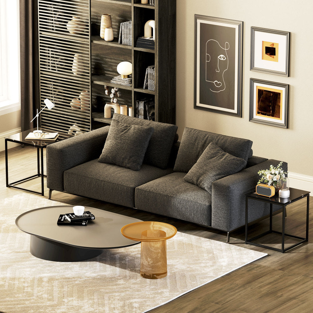 Salontafel – Koffietafel – Bijzettafel – Woonkamertafel – Sofa Tafel – Zwart Stalen Frame – Glazen Tafelblad