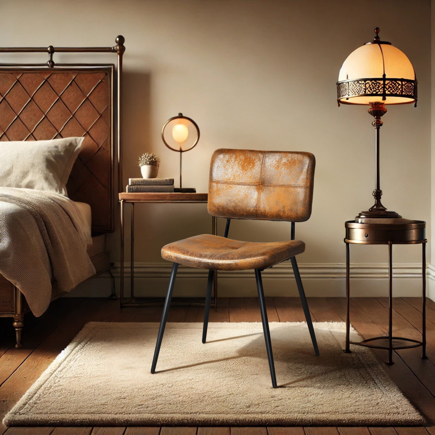 Eetkamerstoel – Stoel – Kuipstoel – Keukenstoel – Set Van 4 – Suède Stoffering – Metalen Onderstel – Comfortabele Zitting – Industrieel Retro Design