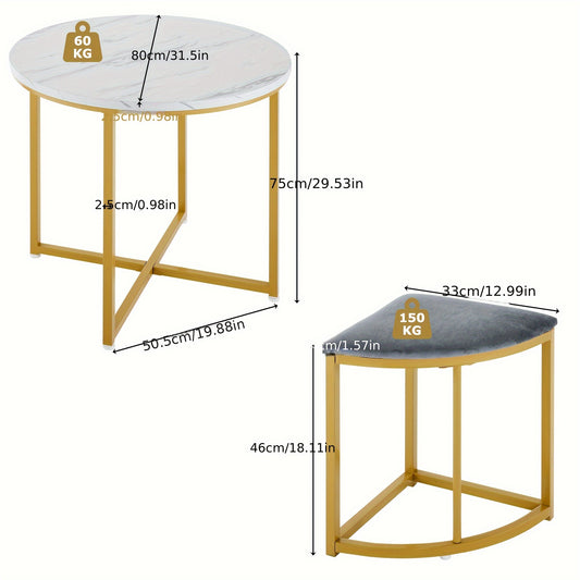 Dining Room Furniture Set, Dining Table and Chairs (Four), MDF Table Top and Gilded Iron Frame Dining Table and Chairs, Velvet Chairs, Modern Luxury Table and Chairs to Ensure Unparalleled Dining Experience