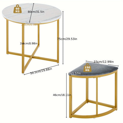 Dining Room Furniture Set, Dining Table and Chairs (Four), MDF Table Top and Gilded Iron Frame Dining Table and Chairs, Velvet Chairs, Modern Luxury Table and Chairs to Ensure Unparalleled Dining Experience