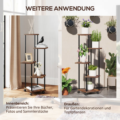 Plantenrek – Plantenstandaard – Plantentafel – Plantentrap – Bloemenrek – 5 Laags – Hout en Staal – Gestaggerd Ontwerp – Voor Binnen & Buiten