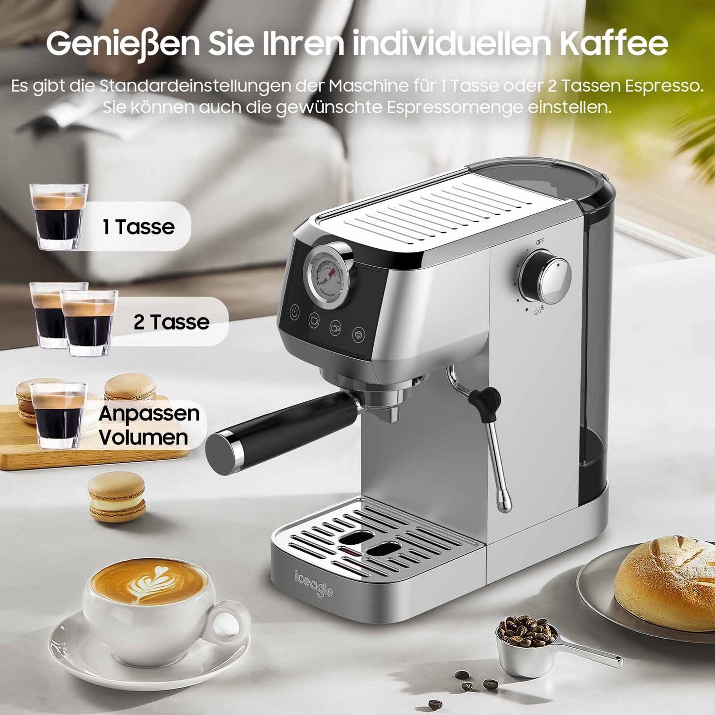 Espressomachine – Koffiezetapparaat – Koffiemachine – Siebdrager – Volautomaat – 20 Bar Italiaanse Pomp – RVS Behuizing 1,3L Watertank