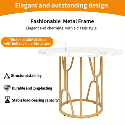 Ronde Eettafel – Ronde Tafel – Eetkamertafel – Salontafel – Bijzettafel – Wit Marmeren Blad – Gouden Poten – 80 cm Diameter – Geschikt Voor 4-6 Personen
