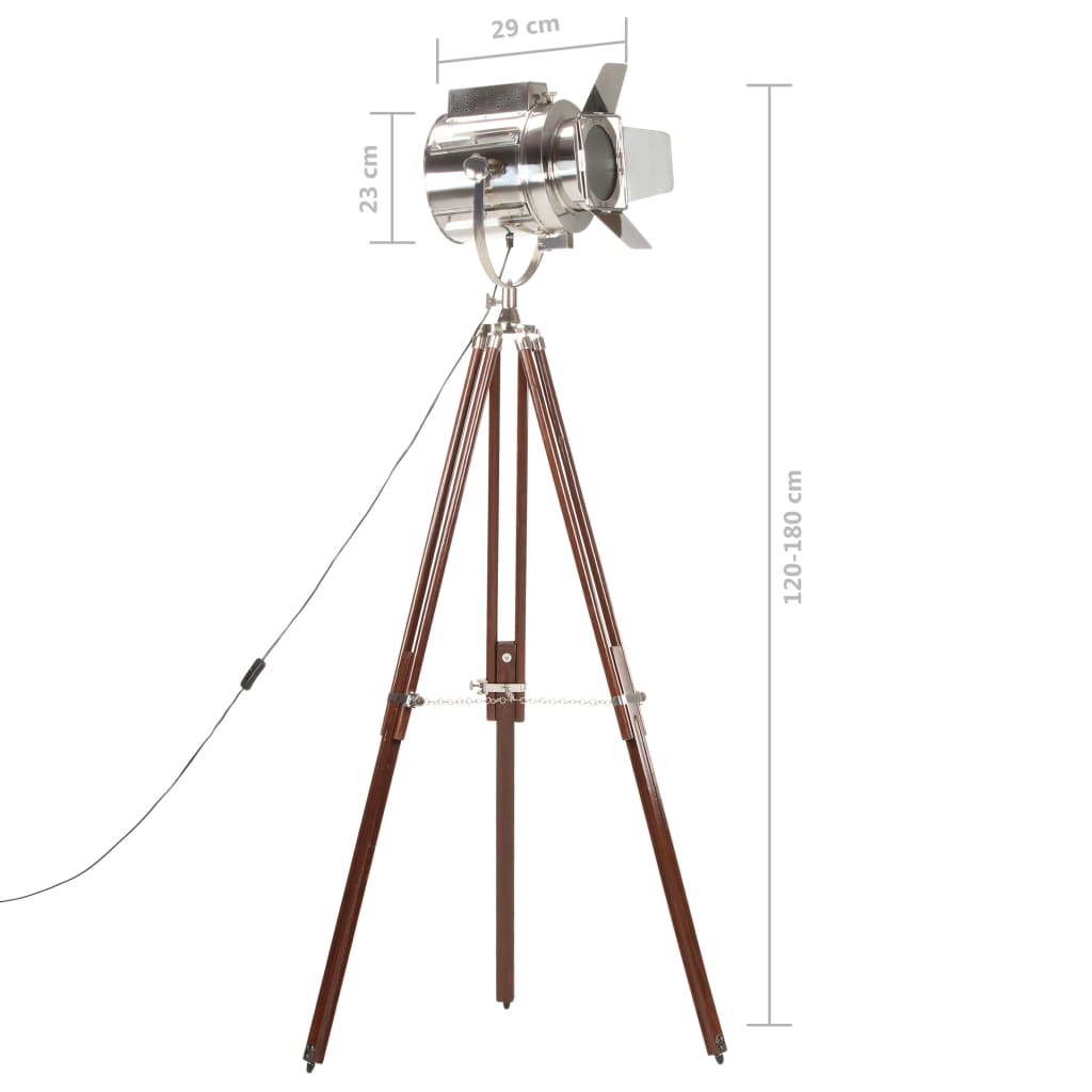 Vloerlamp – Staande Lamp – Retro Lamp – Leeslamp – Vintage Lamp – Bruin – Verstelbare Hoogte 120-180 cm – Mangohouten Driemalige Basis