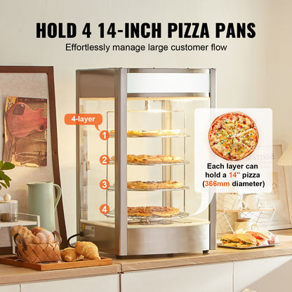 Pizza Warmer – Pizza Warmhoudkast – Pizza Display – Food Warmer – Warmhoudkast – 4-Laags Roestvrij Staal – Stoomfunctie Tegen Uitdroging