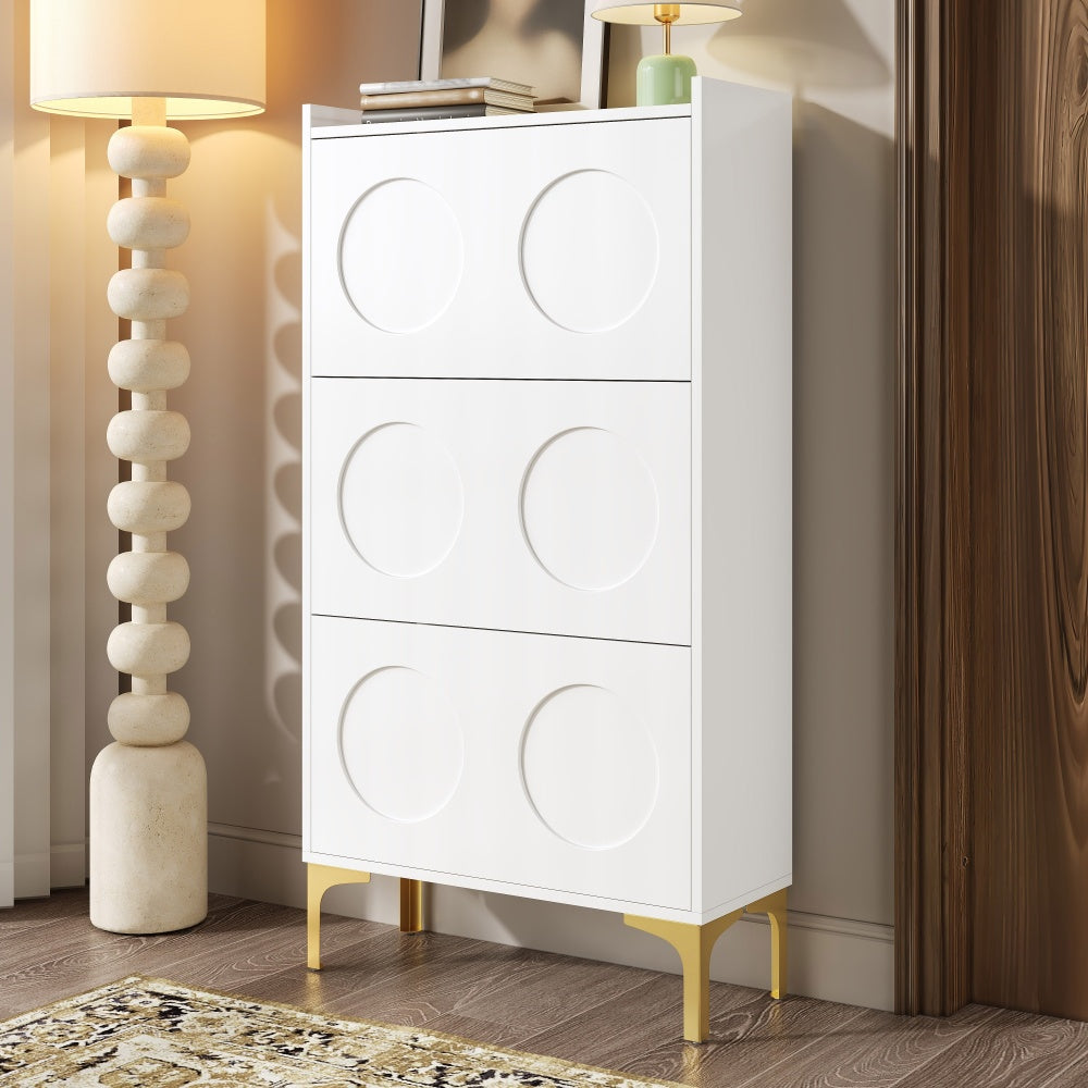 Schoenenkast – Schoenenrek – Schoenenopberger – Schoenenbank – Schoenenkastje – 3 Niveaus – Duurzame Metalen Constructie – Wit – Ruimtebesparend Verticaal Design