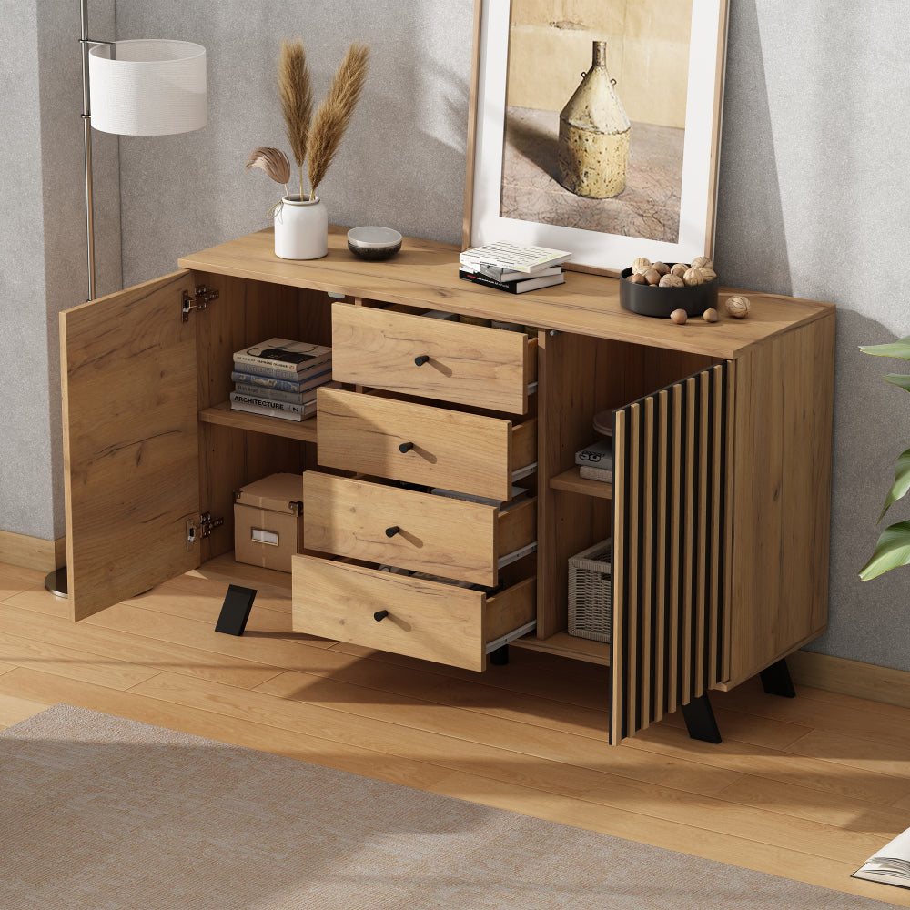 Dressoir – Sideboard – Ladekast – Opbergkast – Commode – Modern Wit – 4 Laden & 2 Deuren – 120x38x75 cm – Zwarte Poten