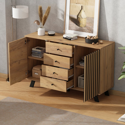 Dressoir – Sideboard – Ladekast – Opbergkast – Commode – Modern Wit – 4 Laden & 2 Deuren – 120x38x75 cm – Zwarte Poten