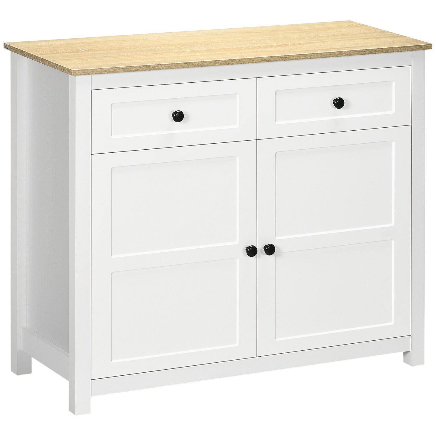 Dressoir – Opbergkast – Sideboard – Buffetkast – Ladekast – 2 Deuren & 2 Laden – Verstelbare Plank – 100x40x85 cm – Wit Houtlook