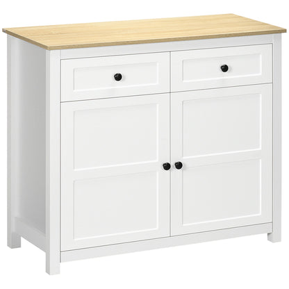 Dressoir – Opbergkast – Sideboard – Buffetkast – Ladekast – 2 Deuren & 2 Laden – Verstelbare Plank – 100x40x85 cm – Wit Houtlook