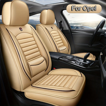 Full Set of 5-Seat Car Seat Covers, Compatible with Opel Astra, Corsa, Insignia, Mokka, Crossland, Vectra, Grandland X, Waterproof PU Leather Universal Car Seat Covers for Front and Rear Seats, Adjustable Car Seat Protectors