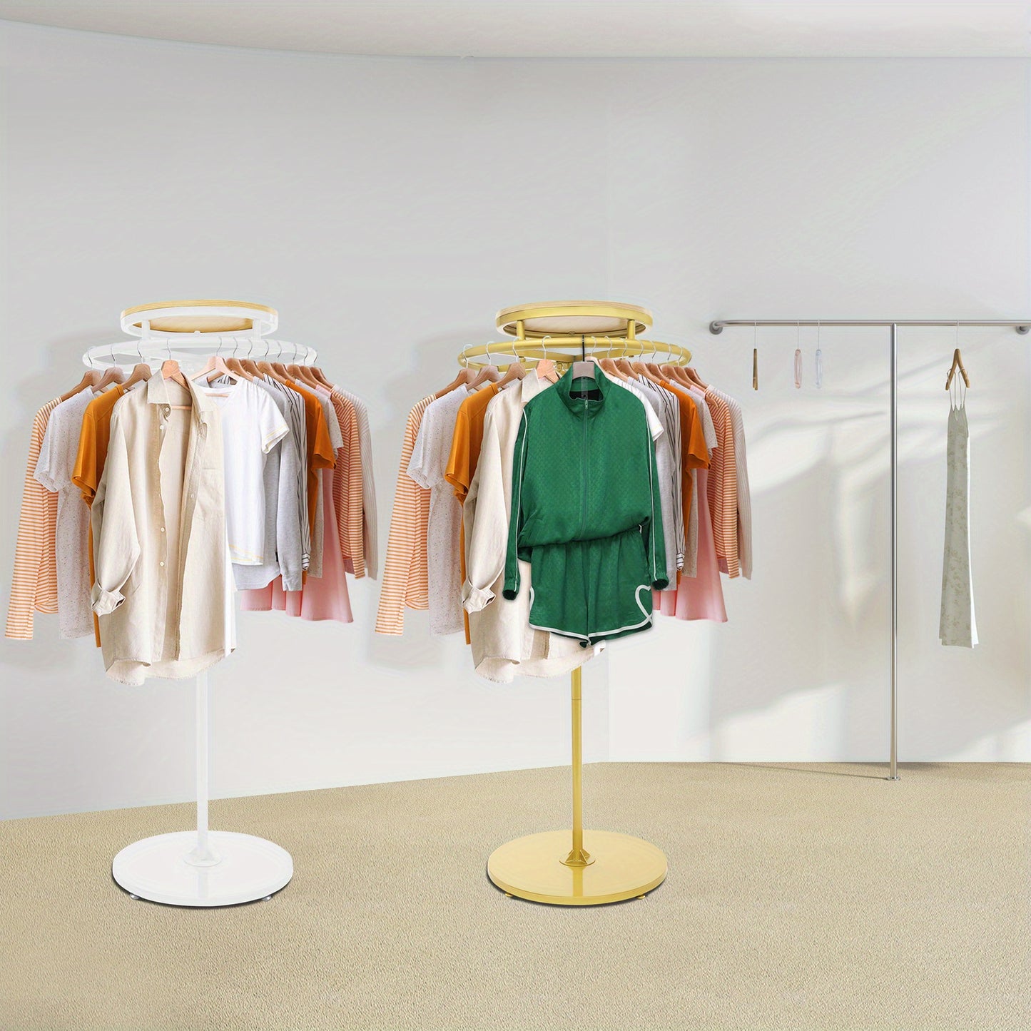Kledingrek – Garderoberek – Kledingstandaard – Dressboy – Kapstok – 360° Draaibaar – Hoogwaardig Metaal Wit – 60 cm Breed – 140 cm Hoogte – Verstelbare Voetkussentjes